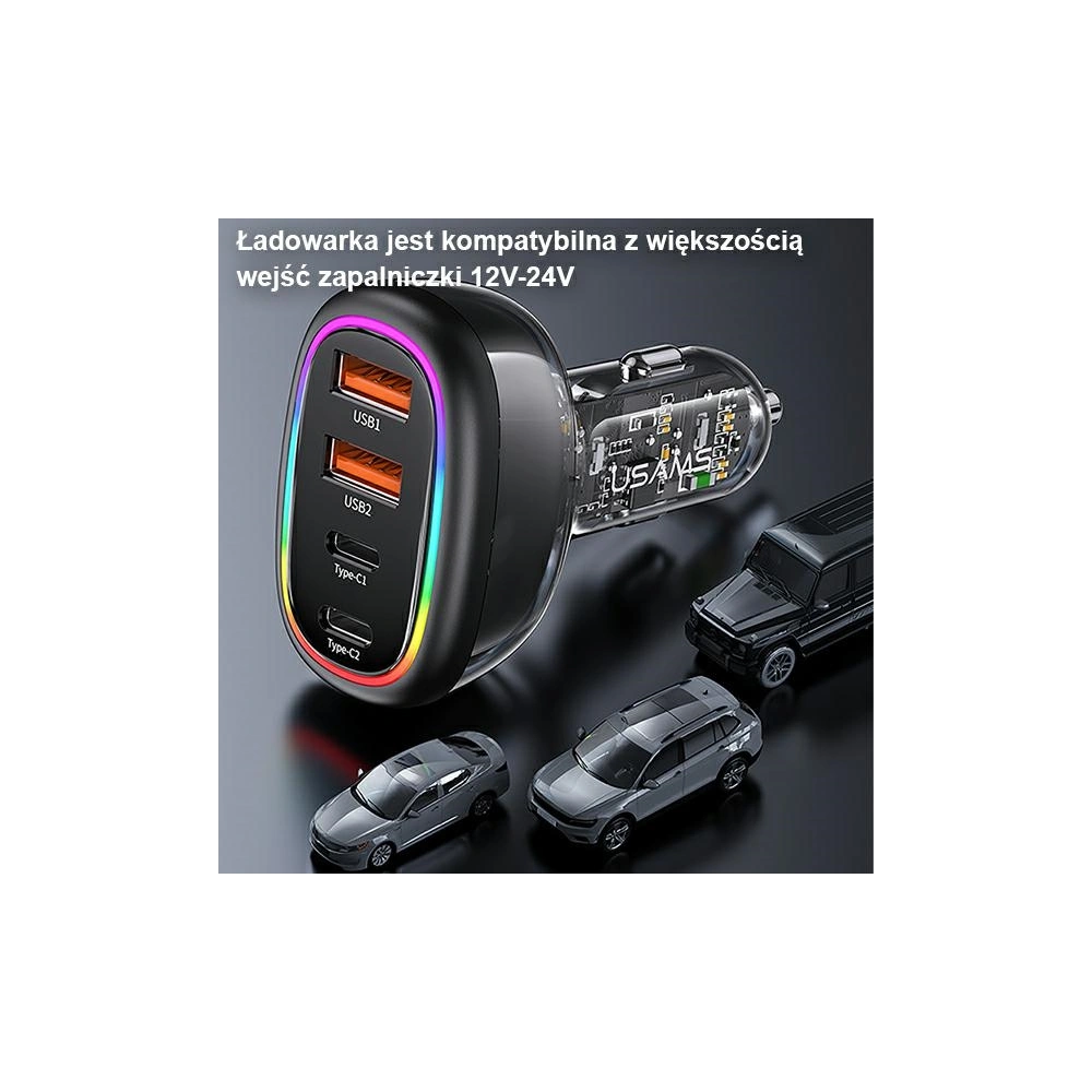 Ładowarka Samochodowa USAMS 2xUSB-C 2xUSB-A C34 120W czarna CC169CC02 (US-CC169)