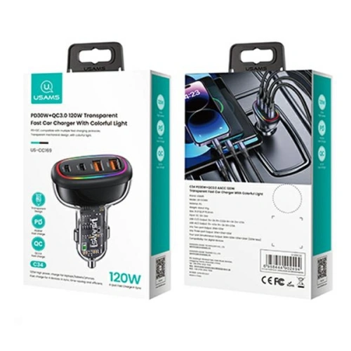 Kup USAMS Autós Töltő 2xUSB-C 2xUSB-A C34 120W fekete CC169CC02 (US-CC169) - USA902 - {ean13} - Sklep Home Screen