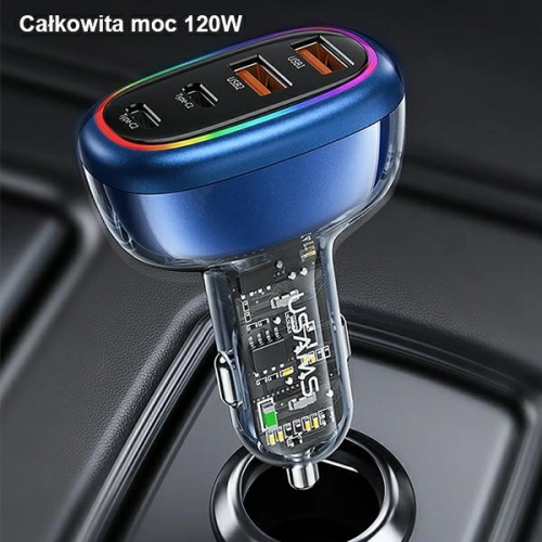 Kup Încărcător auto USAMS 2xUSB-C 2xUSB-A C34 120W albastru CC169CC01 (US-CC169) - USA903 - {ean13} - Sklep Home Screen