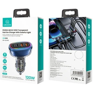Kup Ładowarka Samochodowa USAMS 2xUSB-C 2xUSB-A C34 120W niebieska CC169CC01 (US-CC169) - USA903 - {ean13} - Sklep Home Screen