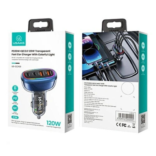Kup Automobilová nabíječka USAMS 2xUSB-C 2xUSB-A C34 120W modrá CC169CC01 (US-CC169) - USA903 - {ean13} - Sklep Home Screen