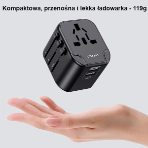 Ładowarka Sieciowa USAMS 2xUSB T55 12W adapter uniwersalny 4w1 US/AU/EU/UK czarny CC173TC01 (US-CC173) 