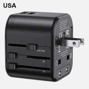 Ładowarka Sieciowa USAMS 2xUSB T55 12W adapter uniwersalny 4w1 US/AU/EU/UK czarny CC173TC01 (US-CC173) 