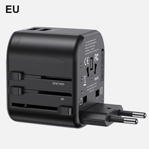 Ładowarka Sieciowa USAMS 2xUSB T55 12W adapter uniwersalny 4w1 US/AU/EU/UK czarny CC173TC01 (US-CC173) 