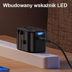 Ładowarka Sieciowa USAMS 2xUSB T55 12W adapter uniwersalny 4w1 US/AU/EU/UK czarny CC173TC01 (US-CC173) 