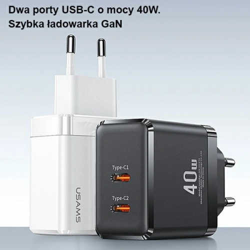 Kup Încărcător de rețea USAMS 2xUSB-C T54 40W PD negru CC172TC01 (US-CC172) - USA905 - {ean13} - Sklep Home Screen