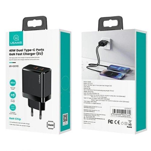 Kup Încărcător de rețea USAMS 2xUSB-C T54 40W PD negru CC172TC01 (US-CC172) - USA905 - {ean13} - Sklep Home Screen