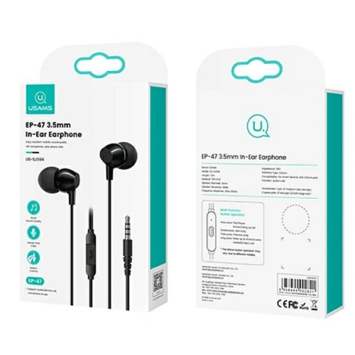 Buy USAMS Wired Earphones EP-47 3.5mm black 1.2m HSEP4701 (US-SJ594) - USA910 - {ean13} - Home Screen Store Europe