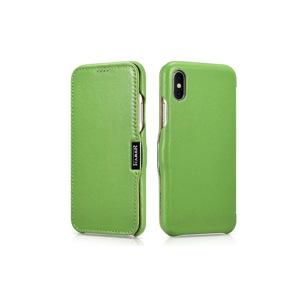 Eui Skórzane z klapką/zamykane iCarer Metal Clip Vintage Folio iPhone XS / iPhone X Zielony (RIX02-GN)