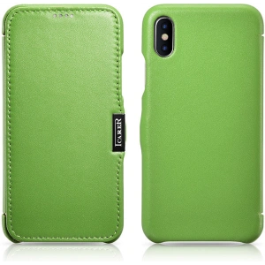 Kup Eui Kožené s klapkou/zavíratelné iCarer Metal Clip Vintage Folio iPhone XS / iPhone X Zelená (RIX02-GN) - ICR483 - {ean13} - Sklep Home Screen