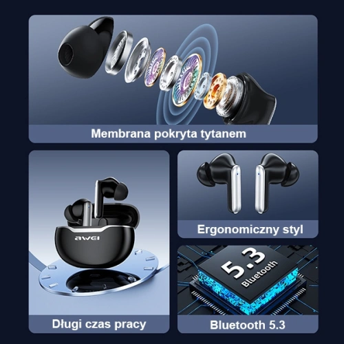 Kup Słuchawki TWS AWEI Bluetooth 5.3 T50 + stacja dokująca czarne - AWEI123 - {ean13} - Sklep Home Screen