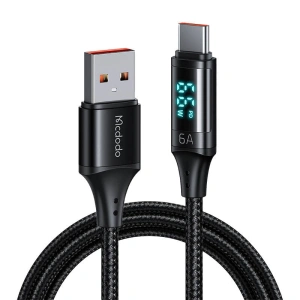 Kabel Mcdodo CA-1080 USB-A/USB-C z wyświetlaczem, 66W, 6A, 1.2m (czarny)