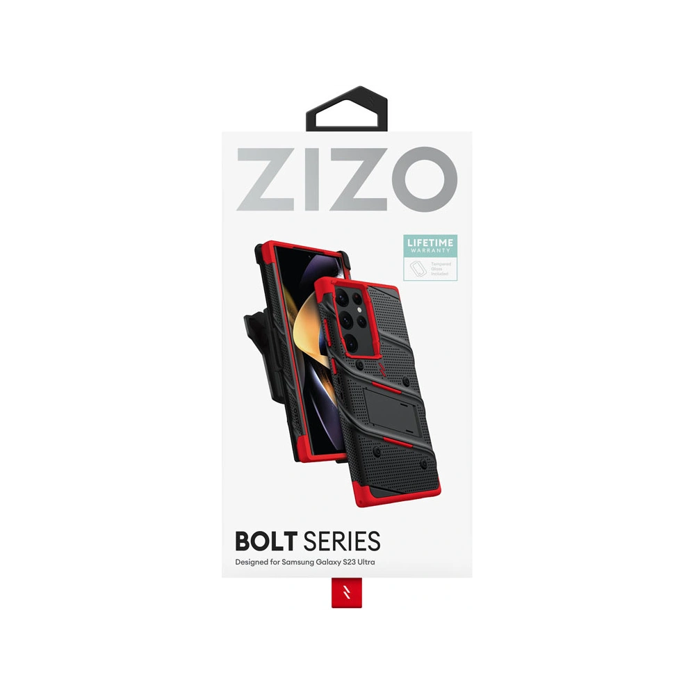 Etui ZIZO BOLT Series Samsung Galaxy S23 Ultra + szkło (czarny/czerwony)