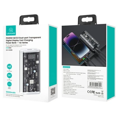 Kup USAMS Powerbank 9000mAh PD 20W QC3.0+PD Dual-Port Fast Charge weiß/weiß (US-CD189) - USA913 - {ean13} - Sklep Home Screen
