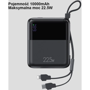 Powerbank USAMS PB69 10000mAh 22.5W QC3.0+PD Fast Charge Digital Display czarny/black (US-CD186)