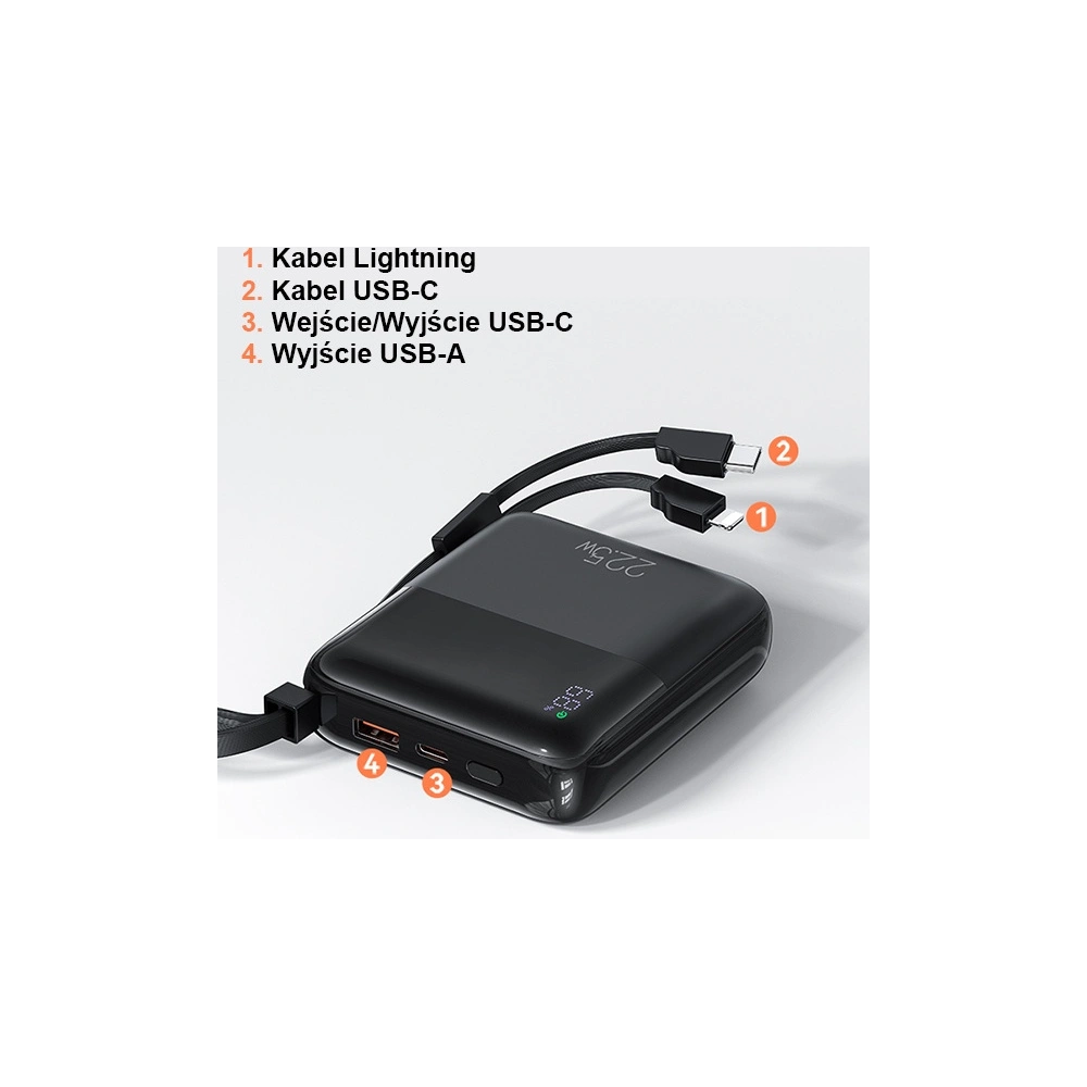 Powerbank USAMS PB69 10000mAh 22.5W QC3.0+PD Fast Charge Digital Display czarny/black (US-CD186)