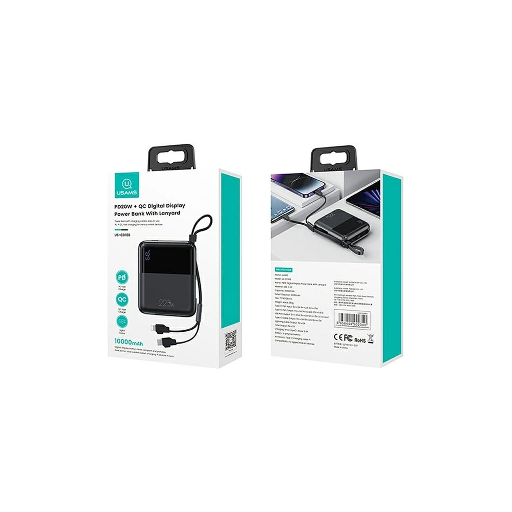 Powerbank USAMS PB69 10000mAh 22.5W QC3.0+PD Fast Charge Digital Display czarny/black (US-CD186)
