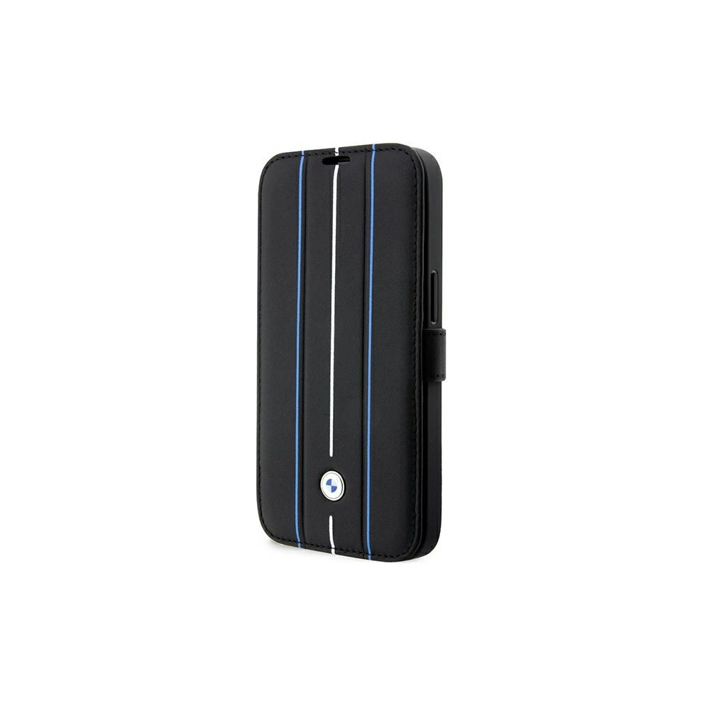 Etui BMW BMBKP14L22RVSK Apple iPhone 14 Pro czarny/black bookcase Leather Stamp Blue Lines