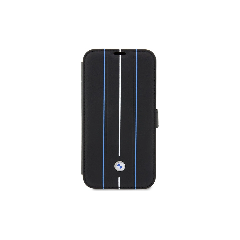 Etui BMW BMBKP14L22RVSK Apple iPhone 14 Pro czarny/black bookcase Leather Stamp Blue Lines