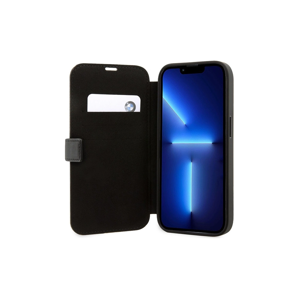 Etui BMW BMBKP14L22RVSK Apple iPhone 14 Pro czarny/black bookcase Leather Stamp Blue Lines
