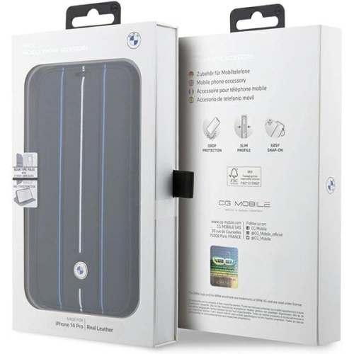 Kup BMW Apple Tasche BMBKP14L22RVSK iPhone 14 Pro schwarz/schwarz Buchhülle Leder Stempel Blaue Linien - BMW348 - {ean13} - Sklep Home Screen