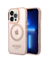 Etui Guess GUHMP14XHTCMP Apple iPhone 14 Pro Max růžový/pink tvrdý kryt zlatý okraj průhledný MagSafe