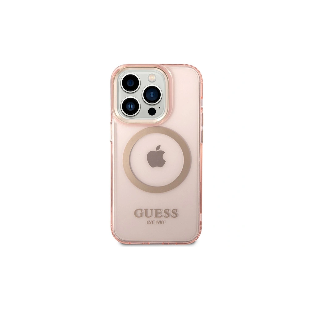 Etui Guess GUHMP14XHTCMP Apple iPhone 14 Pro Max różowy/pink hard case Gold Outline Translucent MagSafe