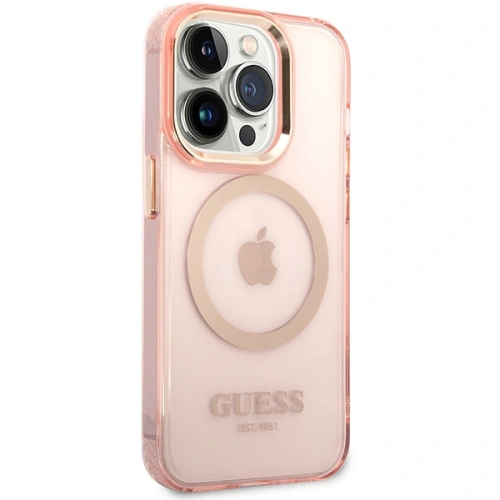 Buy Guess GUHMP14XHTCMP Apple iPhone 14 Pro Max pink hard case Gold Outline Translucent MagSafe - GUE2429 - {ean13} - Home Screen Store Europe
