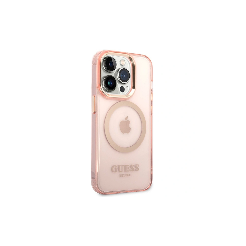 Etui Guess GUHMP14XHTCMP Apple iPhone 14 Pro Max różowy/pink hard case Gold Outline Translucent MagSafe