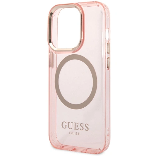 Buy Guess GUHMP14XHTCMP Apple iPhone 14 Pro Max pink hard case Gold Outline Translucent MagSafe - GUE2429 - {ean13} - Home Screen Store Europe