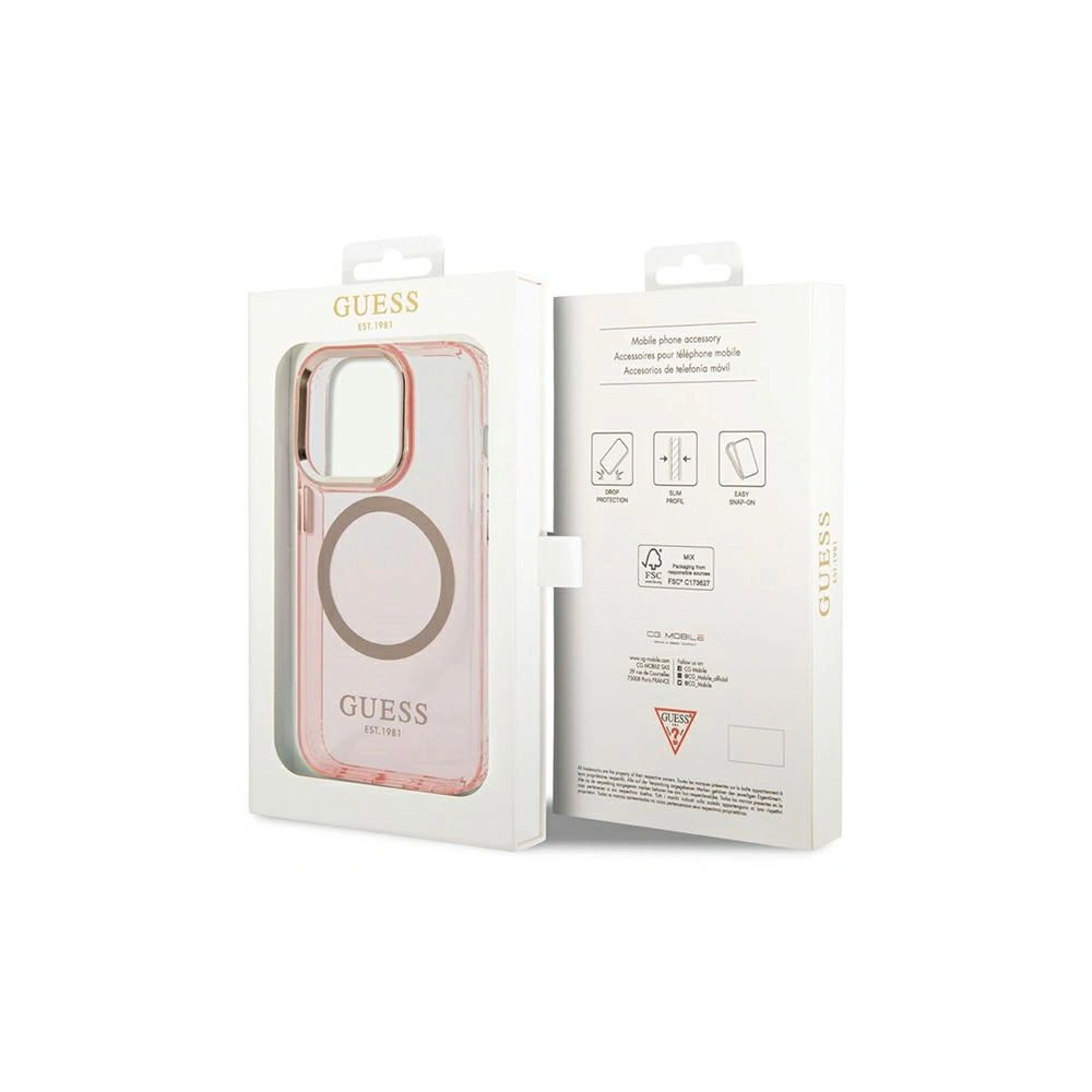 Etui Guess GUHMP14XHTCMP Apple iPhone 14 Pro Max różowy/pink hard case Gold Outline Translucent MagSafe