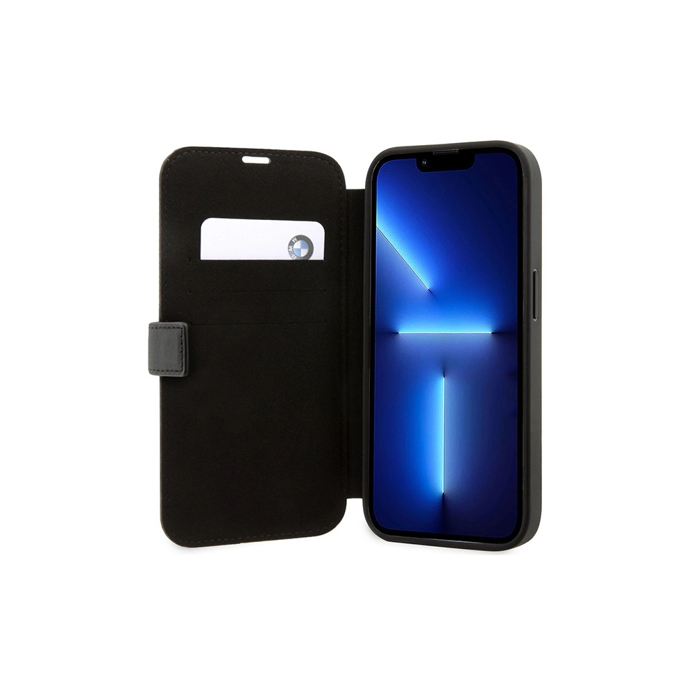 Etui BMW BMBKP14X22RDPK Apple iPhone 14 Pro Max czarny/black bookcase Leather Textured&Stripe