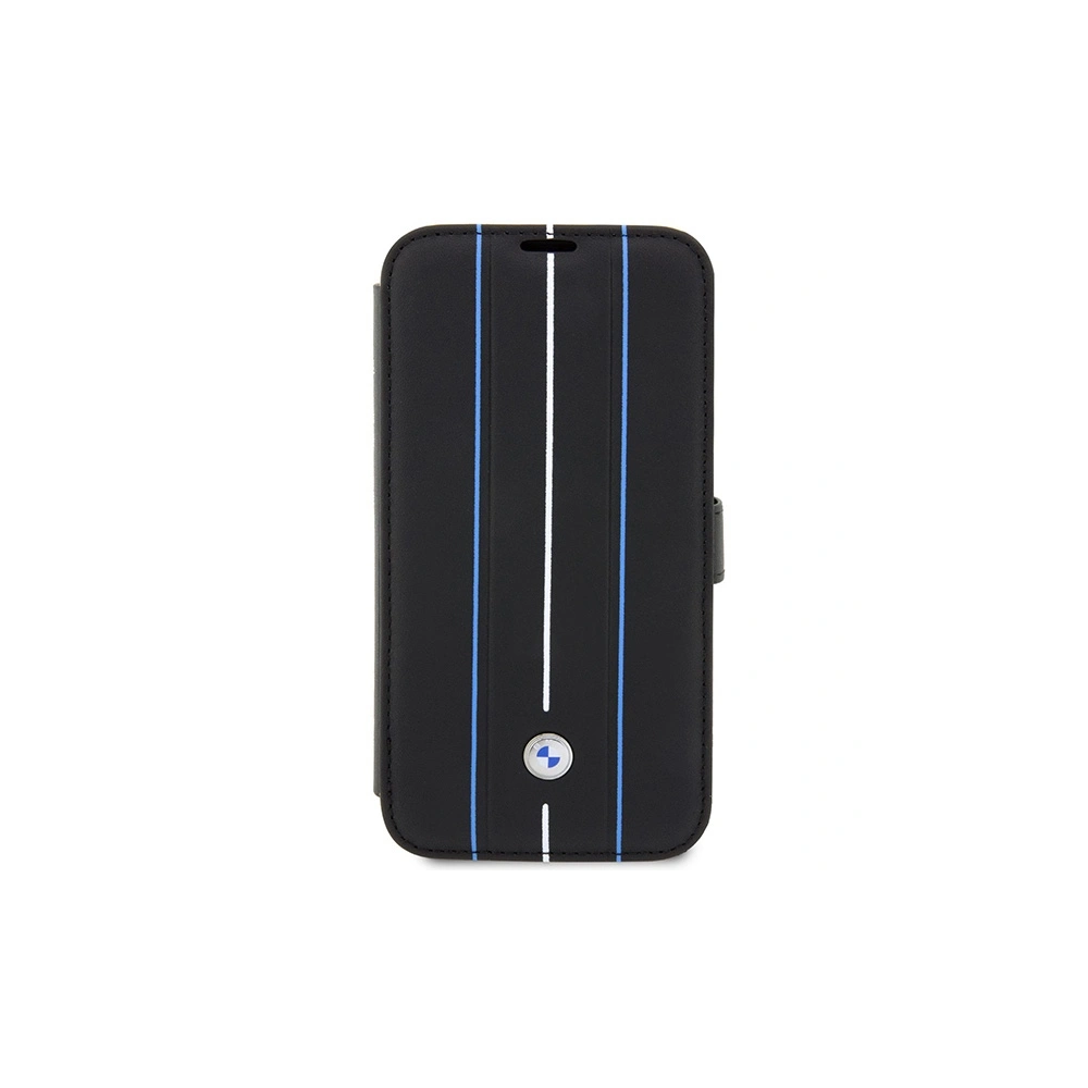 Etui BMW BMBKP14X22RVSK Apple iPhone 14 Pro Max czarny/black bookcase Leather Stamp Blue Lines