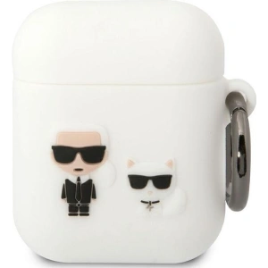 Kup Etui Karl Lagerfeld KLACA2SILKCW Apple AirPods 2/1 alb/white Silicon Karl & Choupette - KLD1506 - {ean13} - Sklep Home Screen