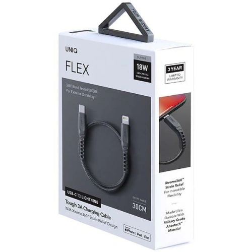 Kup Cablu UNIQ Flex USB-C/Lightning 18W 30cm Nylon gri/charcoal grey - UNIQ878 - {ean13} - Sklep Home Screen
