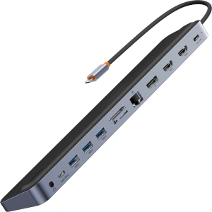 HUB Baseus EliteJoy Gen2 USB 12w1 z kábellel USB-C 25cm USB-A/USB-C/DP/HDMI/SD/TF/RJ45/3,5mm jack/PD 100W szürke