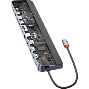 HUB Baseus EliteJoy Gen2 USB 12in1 with USB-C cable 25cm USB-A/USB-C/DP/HDMI/SD/TF/RJ45/3,5mm jack/PD 100W gray