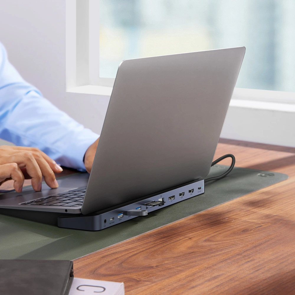 HUB Baseus EliteJoy Gen2 USB 12w1 z kablem USB-C 25cm USB-A/USB-C/DP/HDMI/SD/TF/RJ45/3,5mm jack/PD 100W szary