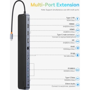 Kup HUB Baseus EliteJoy Gen2 USB 12w1 cu cablu USB-C de 25cm USB-A/USB-C/DP/HDMI/SD/TF/RJ45/3,5mm jack/PD 100W gri - BSU3978 - {ean13} - Sklep Home Screen