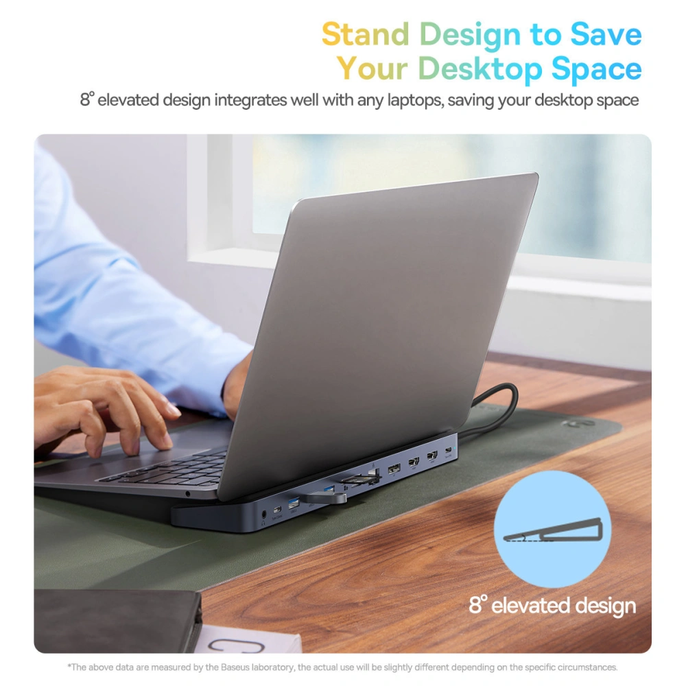 HUB Baseus EliteJoy Gen2 USB 12w1 z kablem USB-C 25cm USB-A/USB-C/DP/HDMI/SD/TF/RJ45/3,5mm jack/PD 100W szary