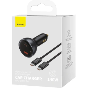 Kup Ładowarka samochodowa Baseus Digital Display USB-A/USB-C PD 3.1 140W + kabel USB-C 5A 240W 1m czarny - BSU3979 - {ean13} - Sklep Home Screen