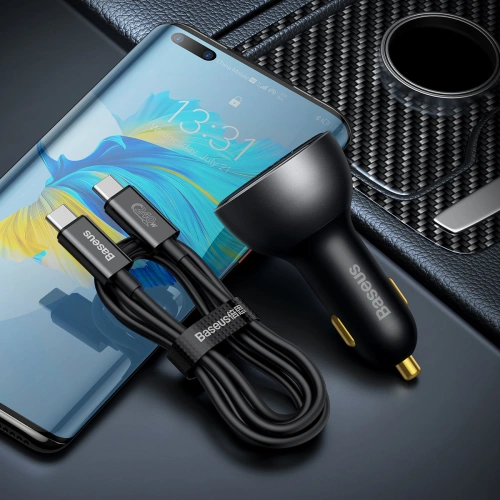 Kup Autós töltő Baseus Digitális kijelző USB-A/USB-C PD 3.1 140W + USB-C 5A 240W 1m fekete kábel - BSU3979 - {ean13} - Sklep Home Screen