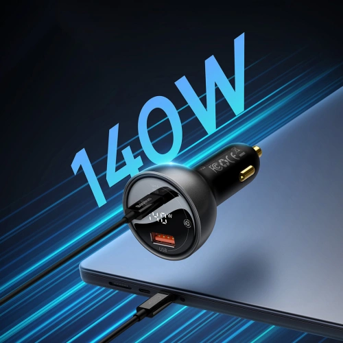 Kup Autós töltő Baseus Digitális kijelző USB-A/USB-C PD 3.1 140W + USB-C 5A 240W 1m fekete kábel - BSU3979 - {ean13} - Sklep Home Screen