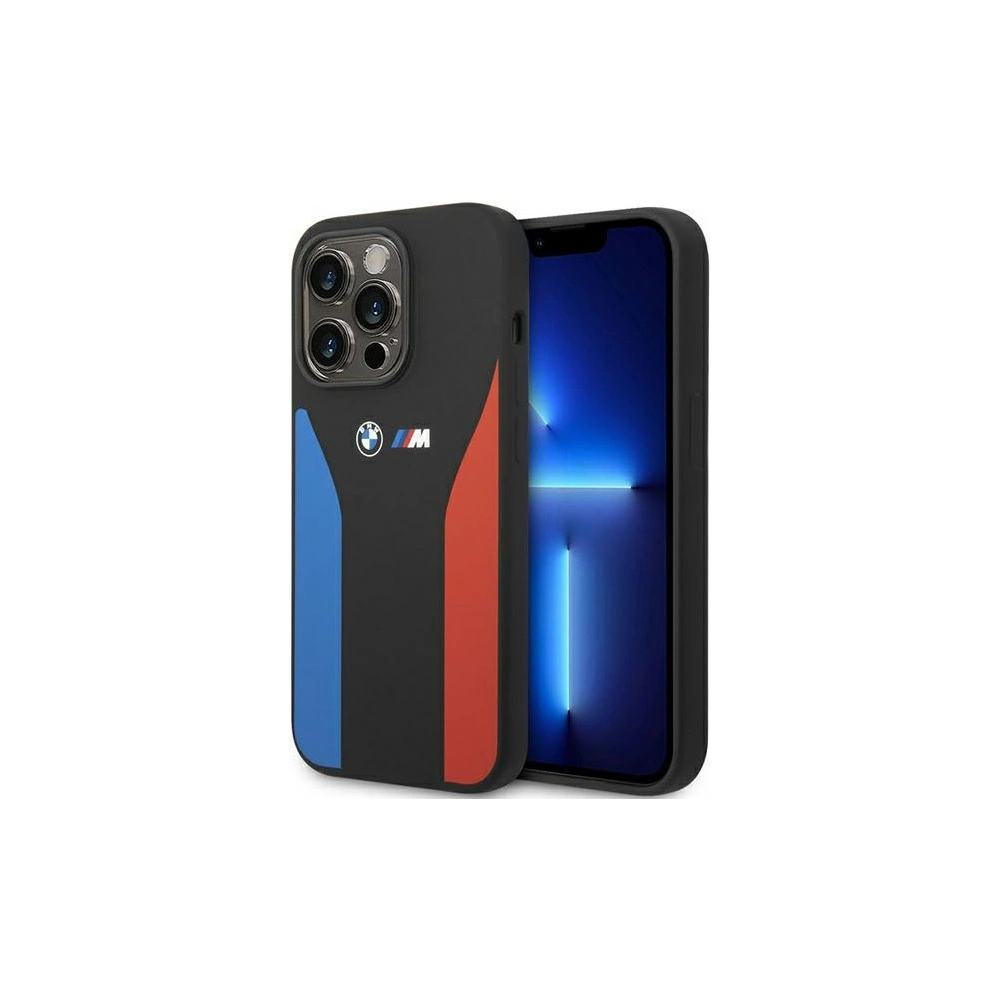 Etui BMW BMHCP14L22SCSK Apple iPhone 14 Pro czarny/black Silicone Blue&Red Stripes M Collection