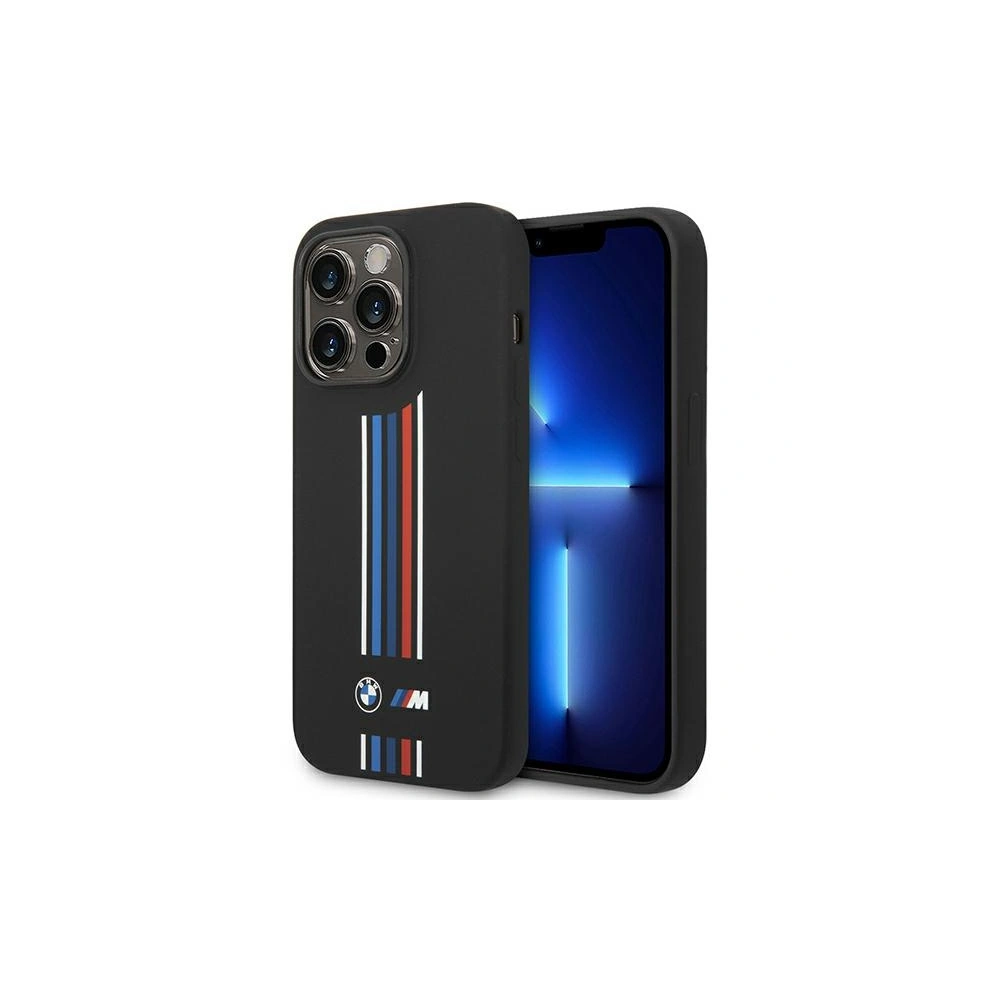 Etui BMW BMHCP14L22SWTK Apple iPhone 14 Pro czarny/black Silicone Vertical Tricolor Lines
