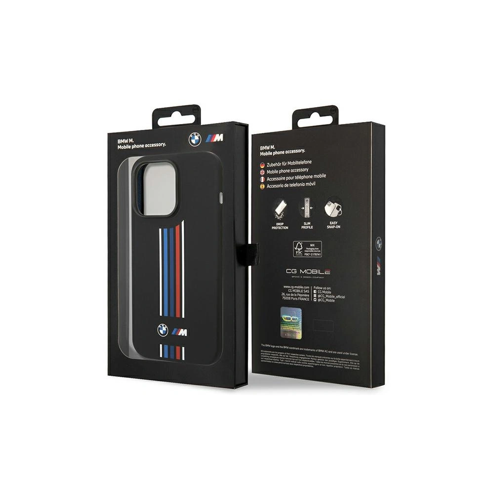 Etui BMW BMHCP14L22SWTK Apple iPhone 14 Pro czarny/black Silicone Vertical Tricolor Lines