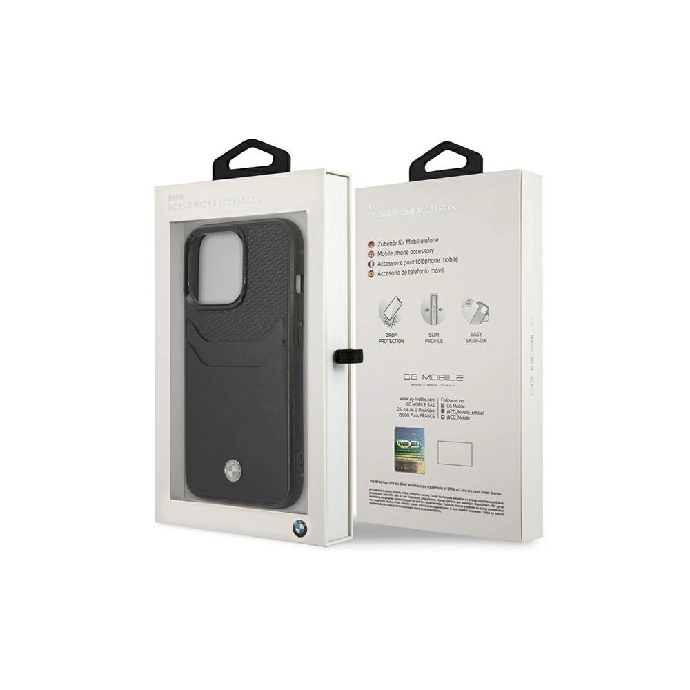 Etui BMW BMHCP14X22RSEPK Apple iPhone 14 Pro Max czarny/black Leather Card Slot