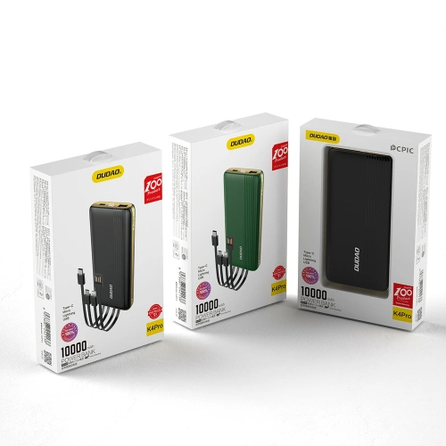 Buy Powerbank Dudao K4Pro with built-in cables 10000mAh LED display green - DDA255 - {ean13} - Home Screen Store Europe
