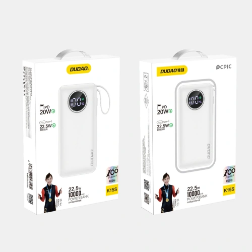 Buy Powerbank Dudao K15sW 10000mAh USB-A/USB-C 22.5W with USB-C/Lightning Cable white - DDA256 - {ean13} - Home Screen Store Europe