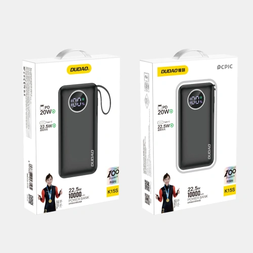 Kup Powerbank Dudao K15sB 10000mAh 1xUSB-A / 1xUSB-C 22.5W cu cablu încorporat 1xLightning / 1xUSB-C negru - DDA257 - {ean13} - Sklep Home Screen